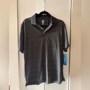 Men's PGA Tour Striped Polo Shirt - Black/Gray NWT